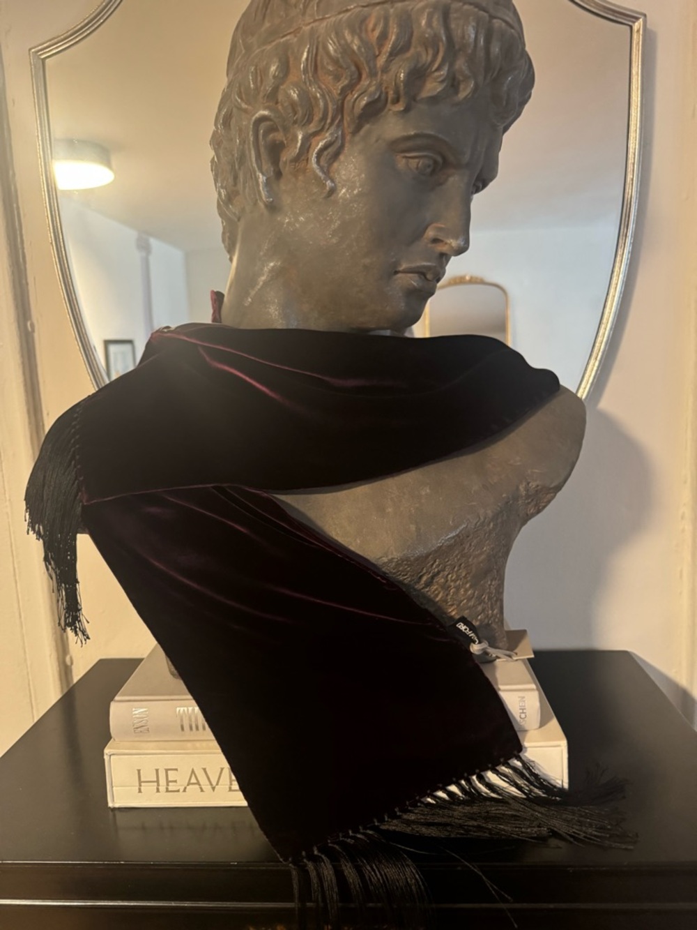 Tom Ford Men's Eggplant Burgundy Velvet Scarf with Subtle Burgundy Sheen